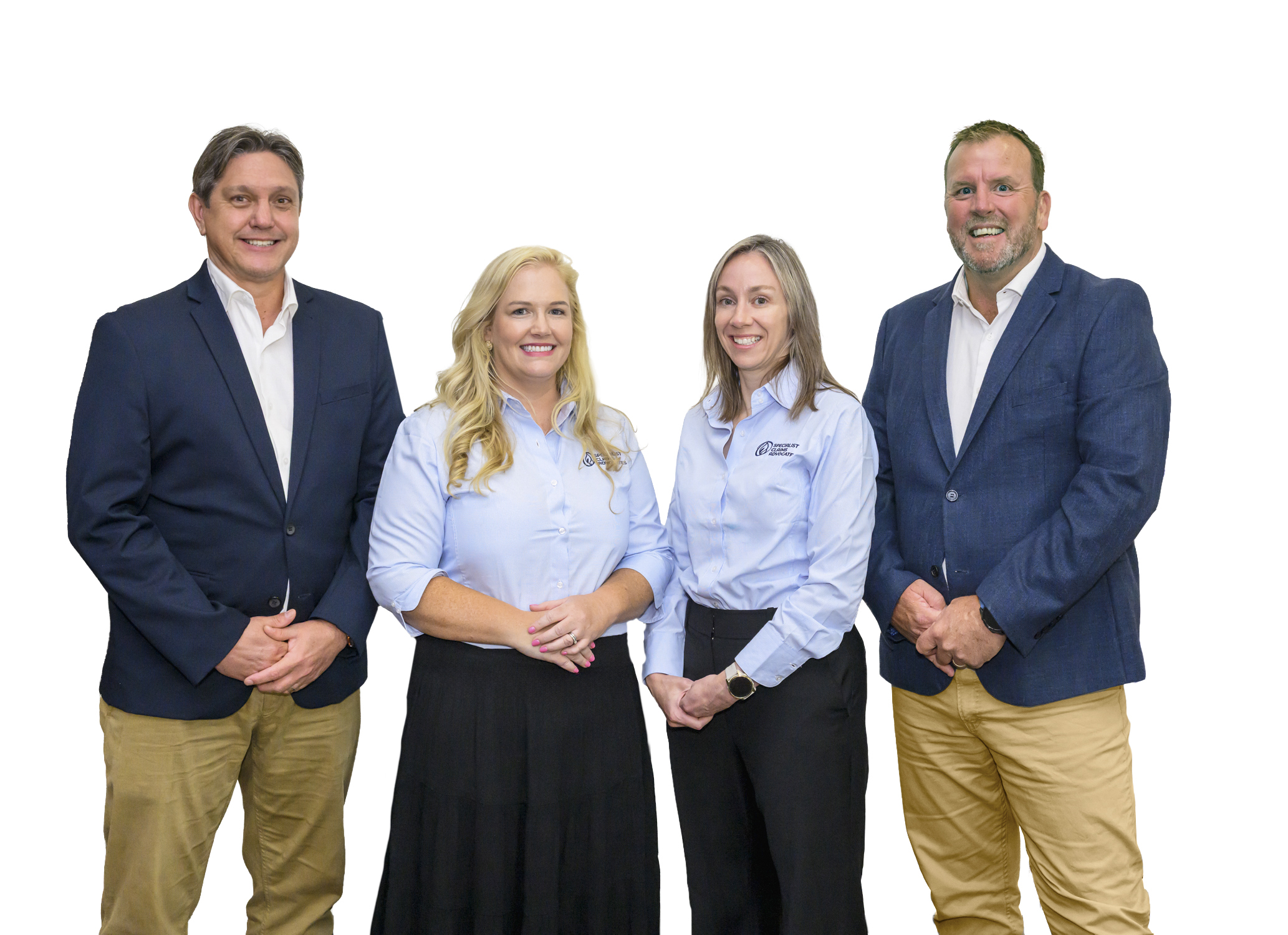 The team All four team members standing side by side on a white background.